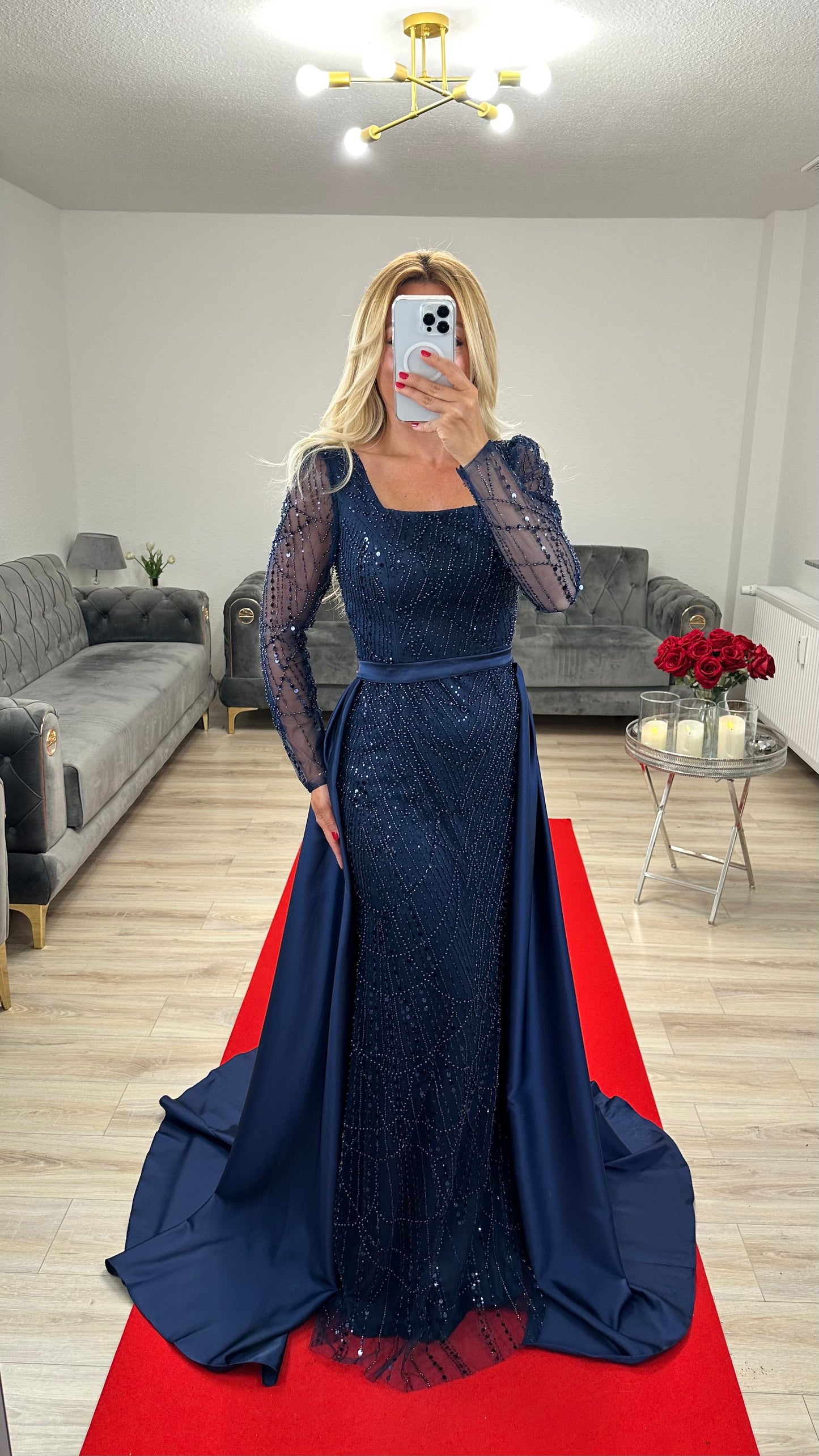 Abendkleid mit Schleppe Navy
