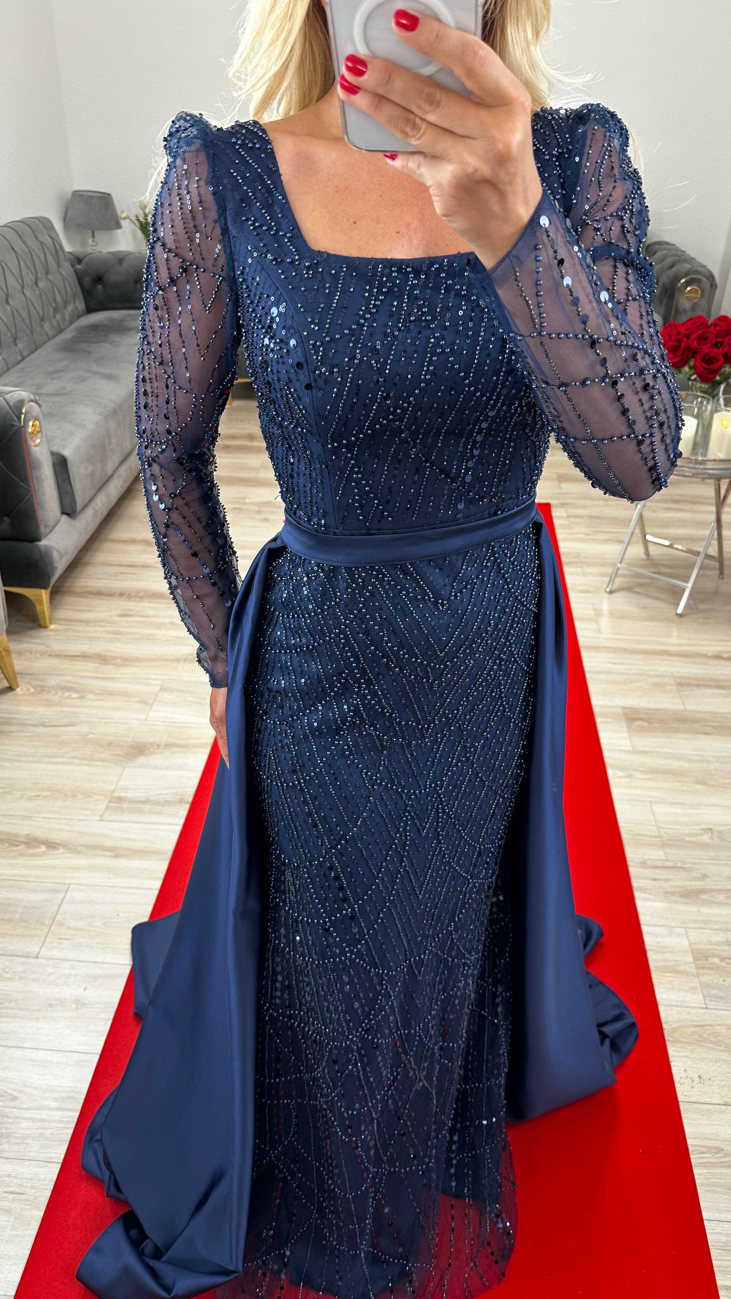 Abendkleid mit Schleppe Navy