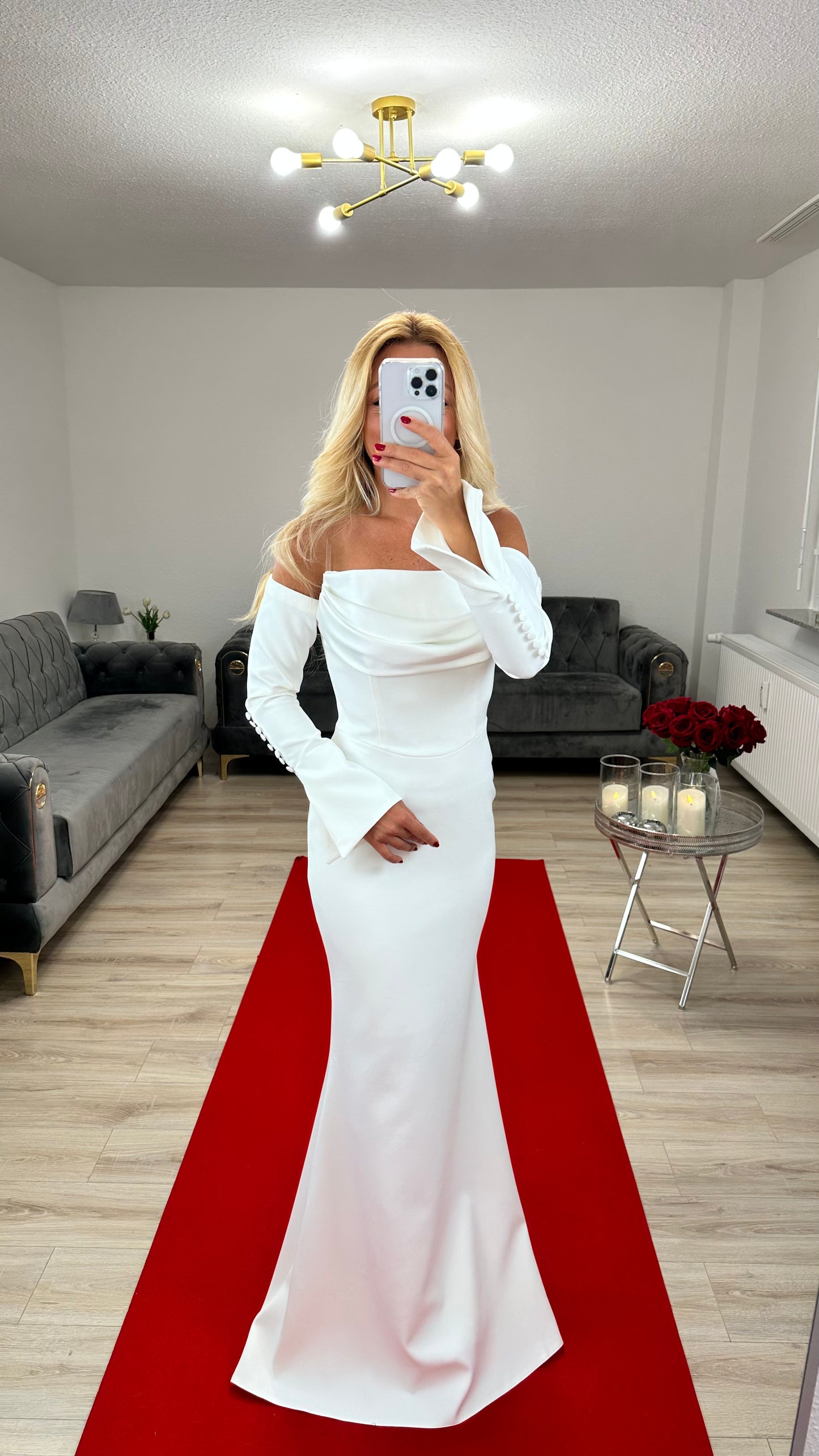 Standesamtkleid Weiss mit abnehmbaren Ärmeln