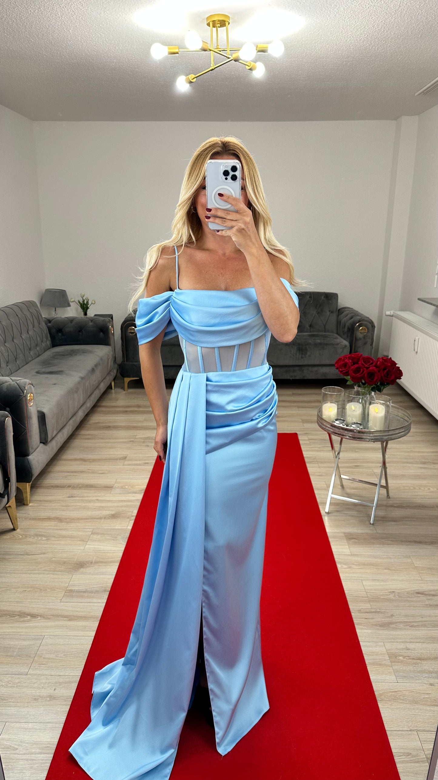 Babyblue Satin Long Dress