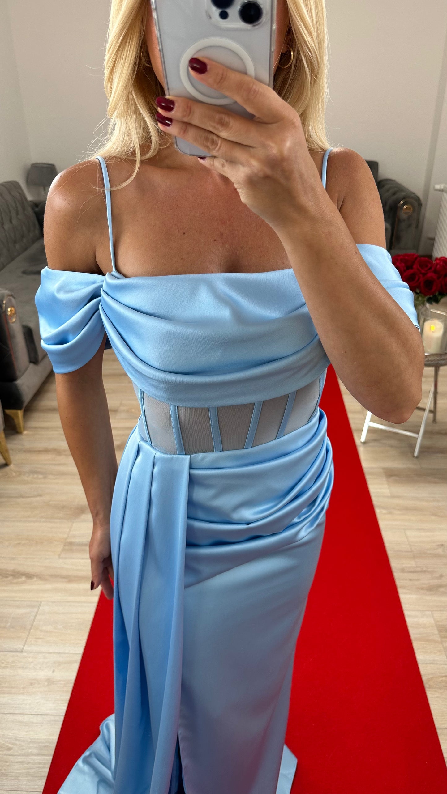Babyblue Satin Long Dress
