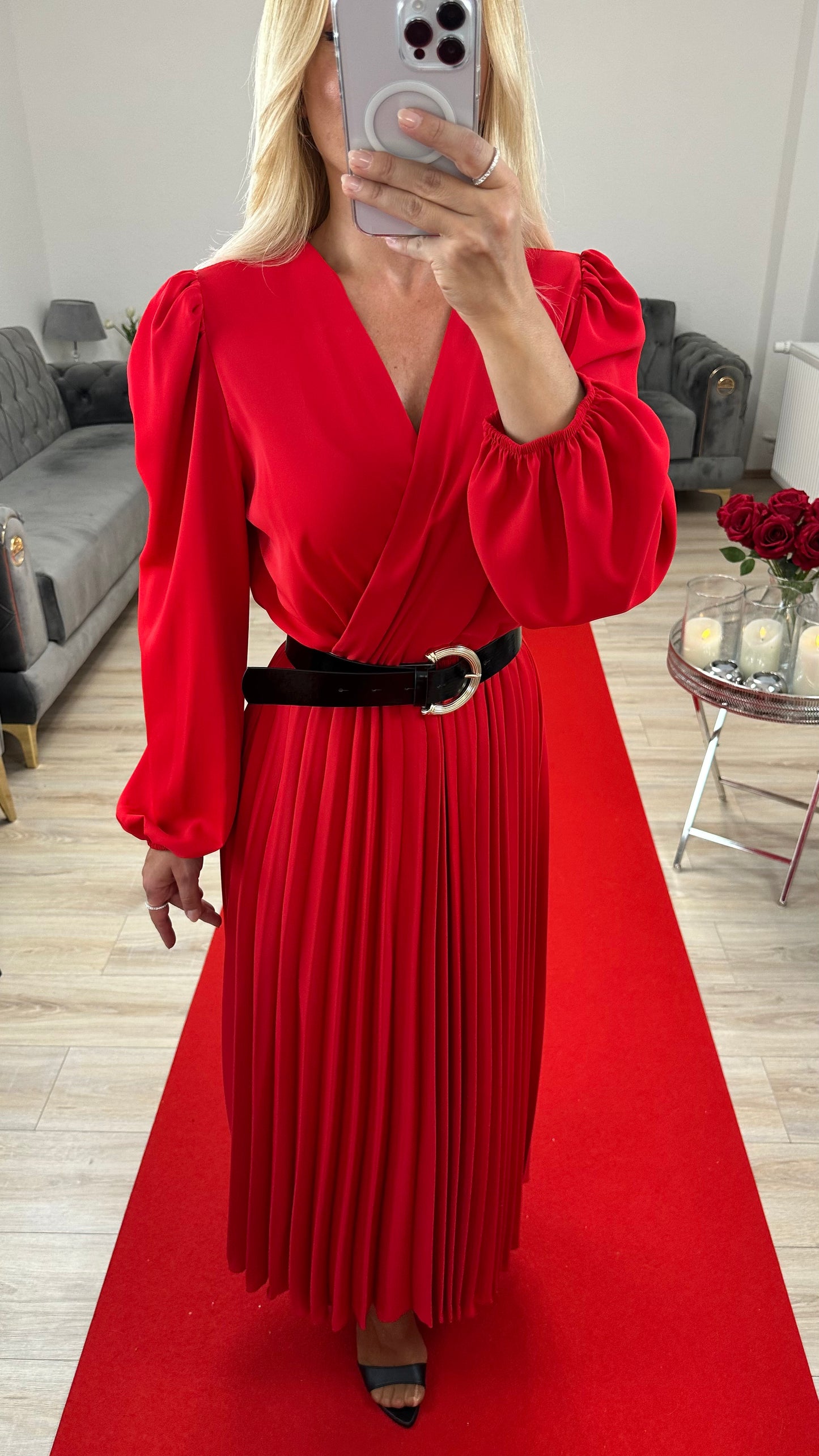 Sommerkleid mit Gürtel Rot
