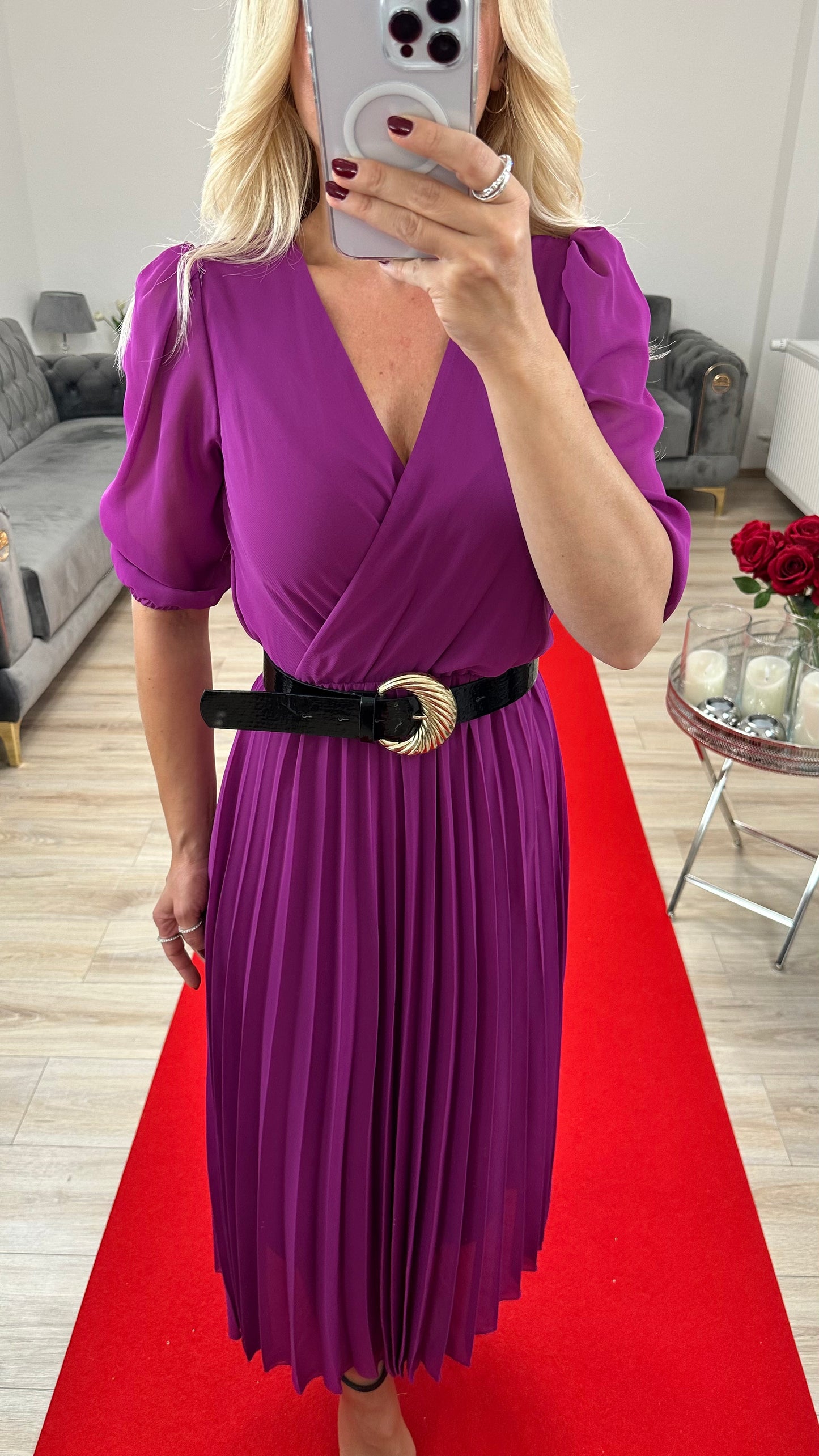 Sommerkleid Chiffon mit Gürtel Lila
