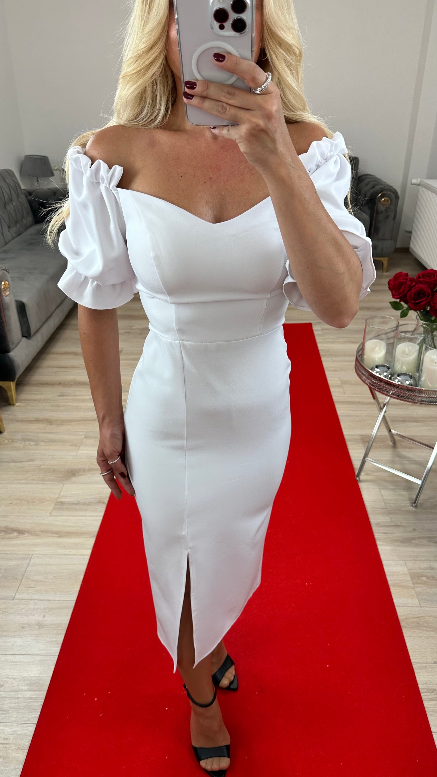 Midikleid mit Gürtel Weiss
