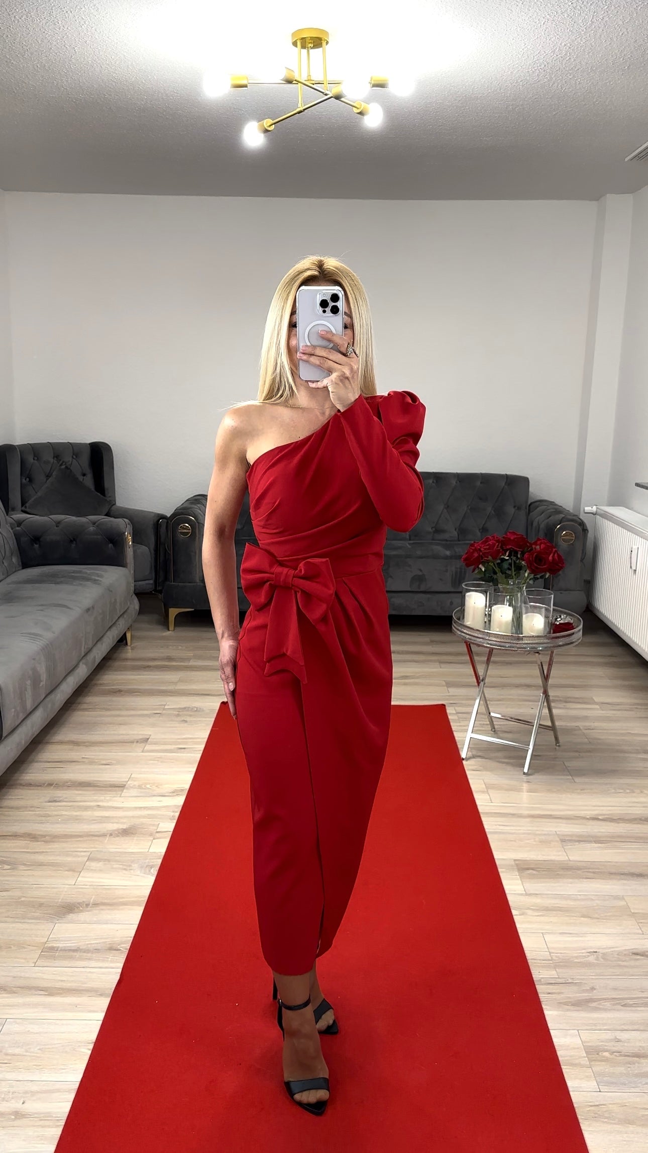 Midikleid Rot mit Schleife