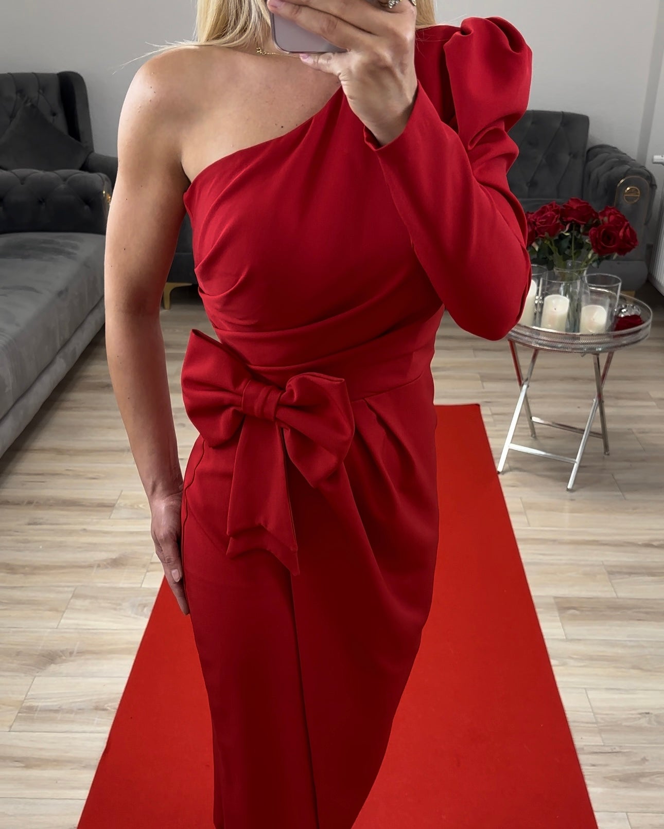 Midikleid Rot mit Schleife