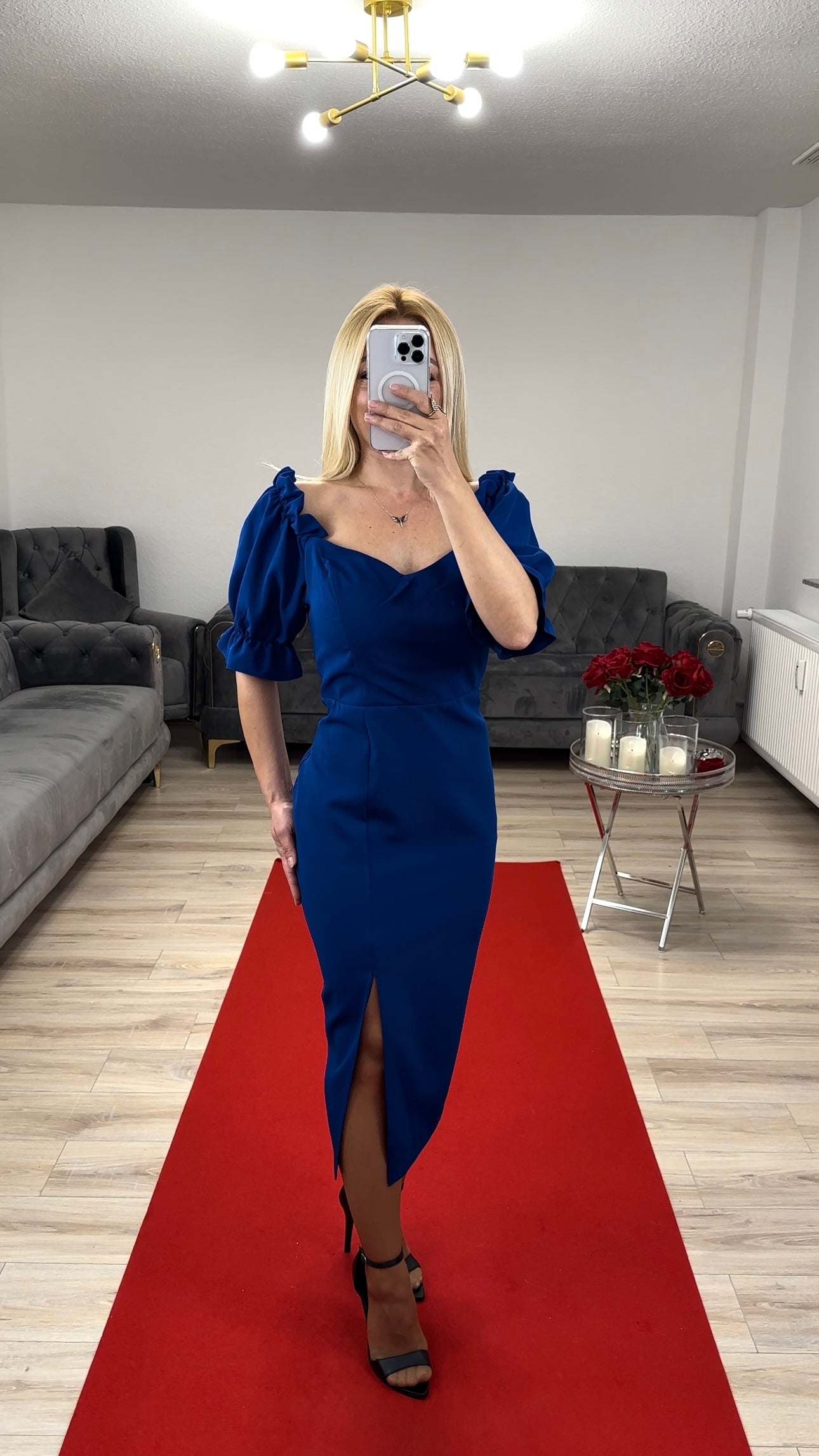 Midikleid Royalblau mit Gürtel