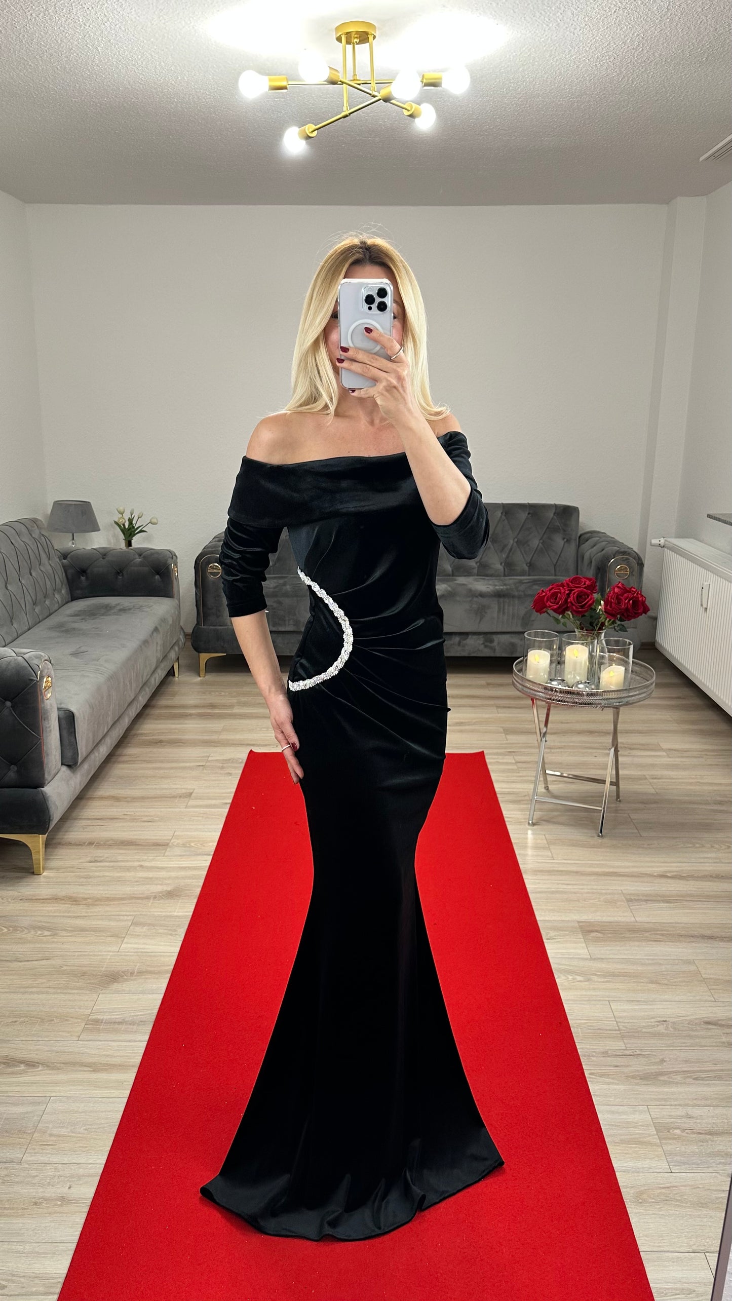 Abendkleid Samt Schwarz