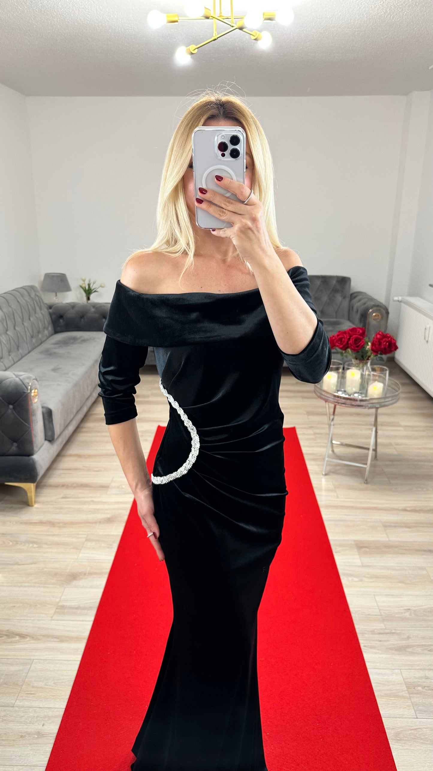 Abendkleid Samt Schwarz