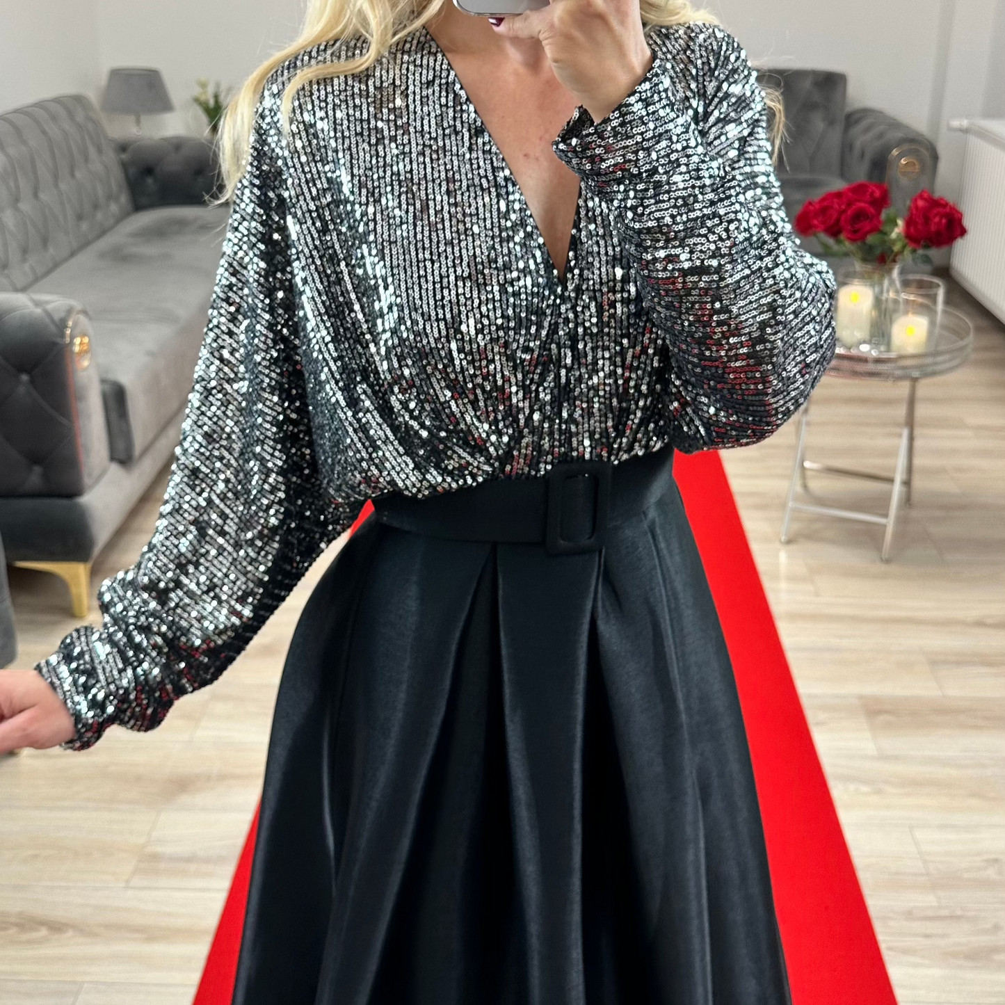 Abendkleid mit Pailletten Silber