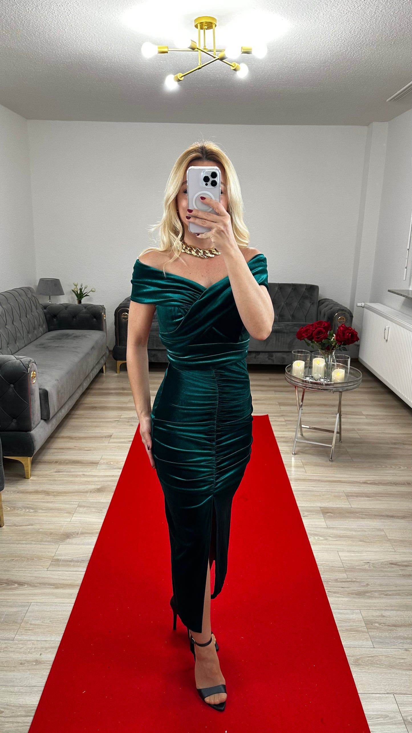Midi Velvet Dress green