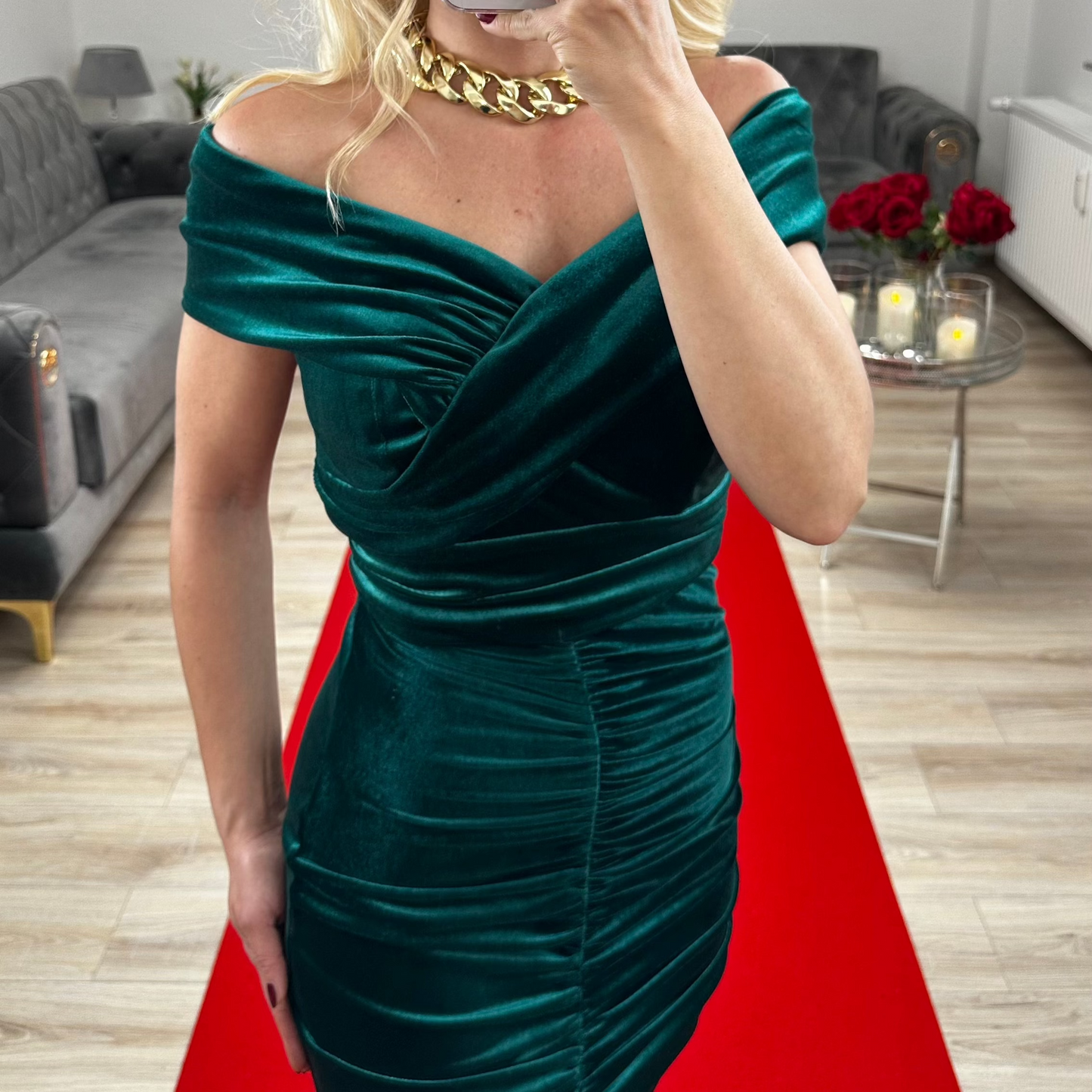 Midi Velvet Dress green