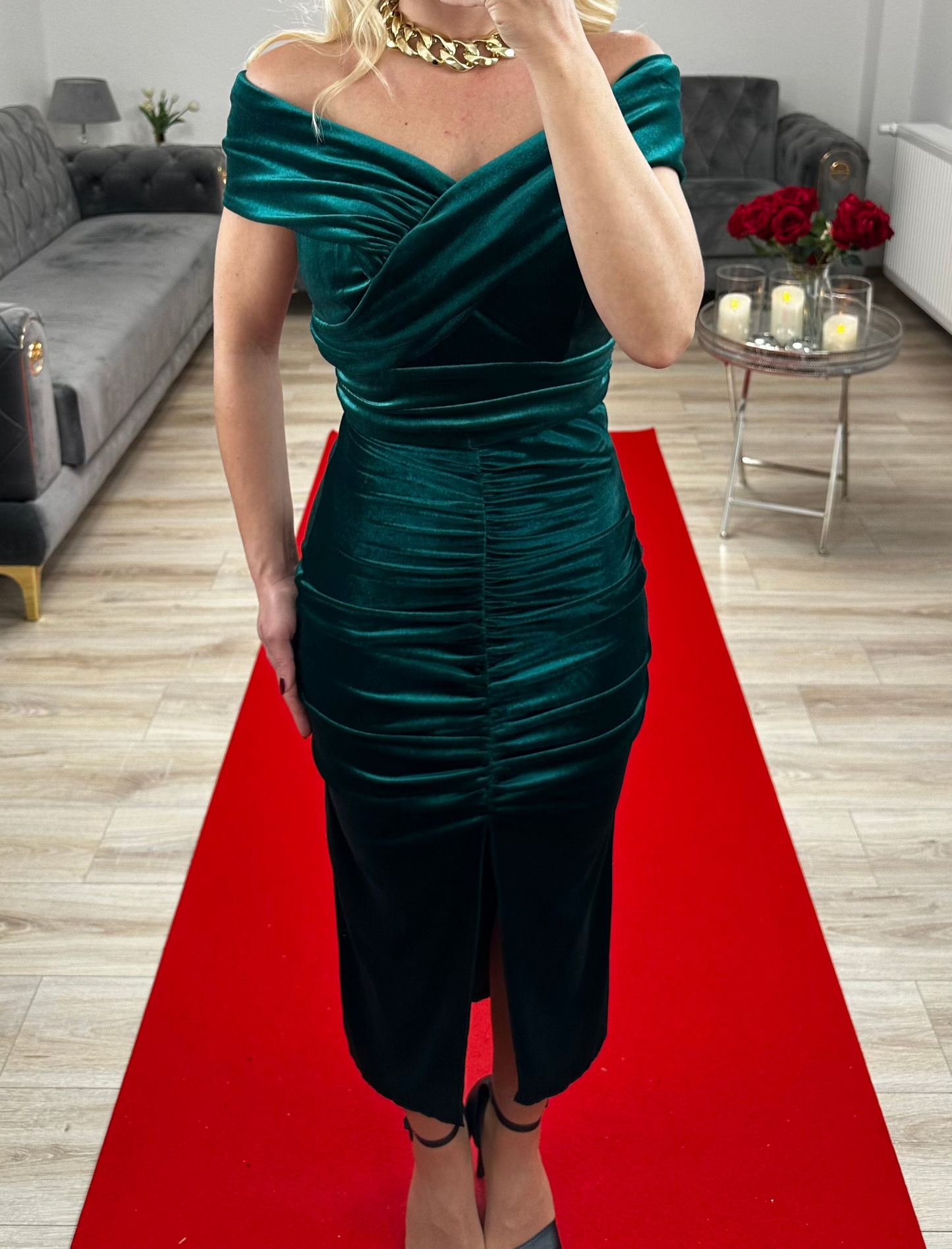 Midi Velvet Dress green