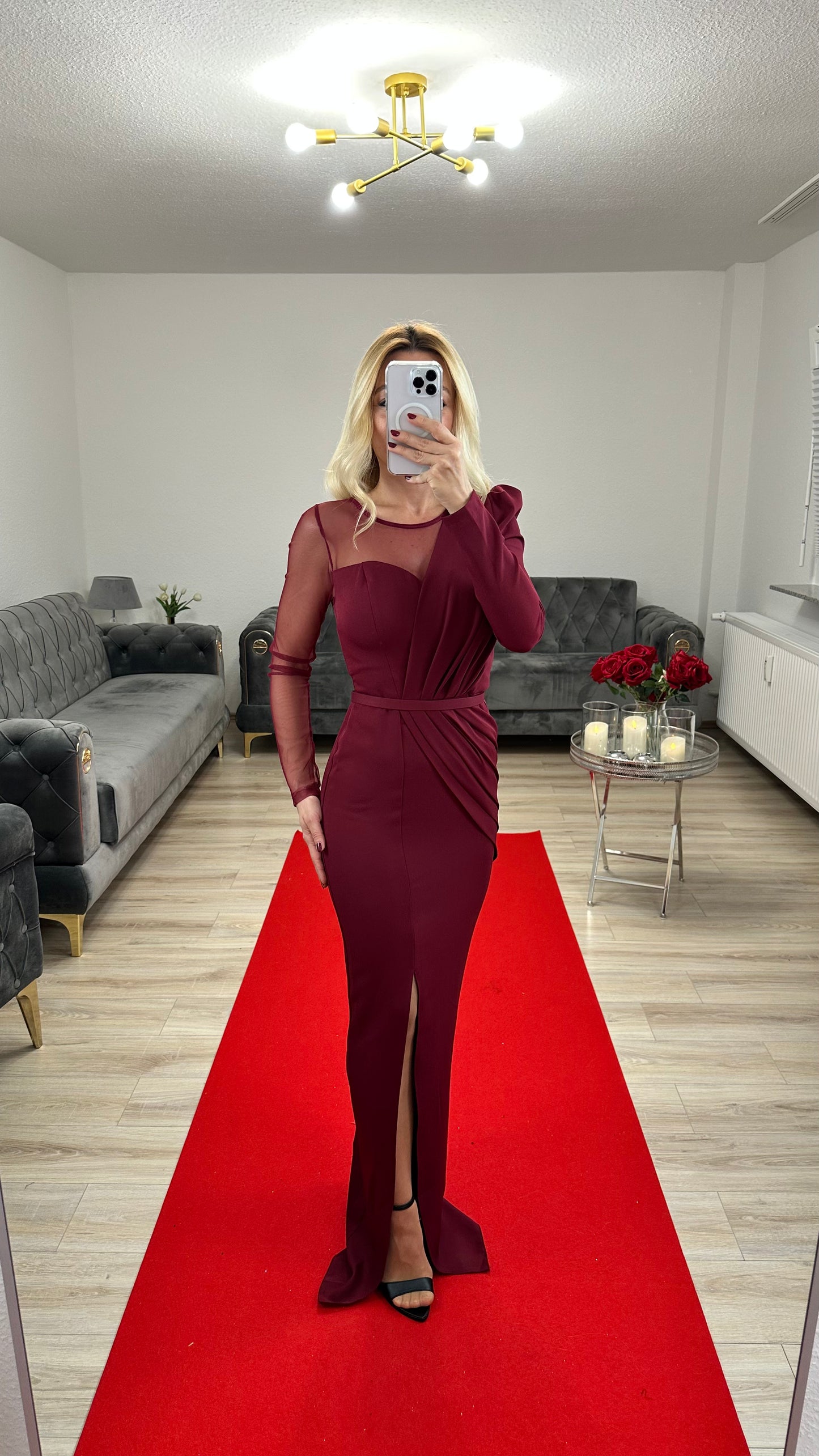 Abendkleid Langarm burgundy red