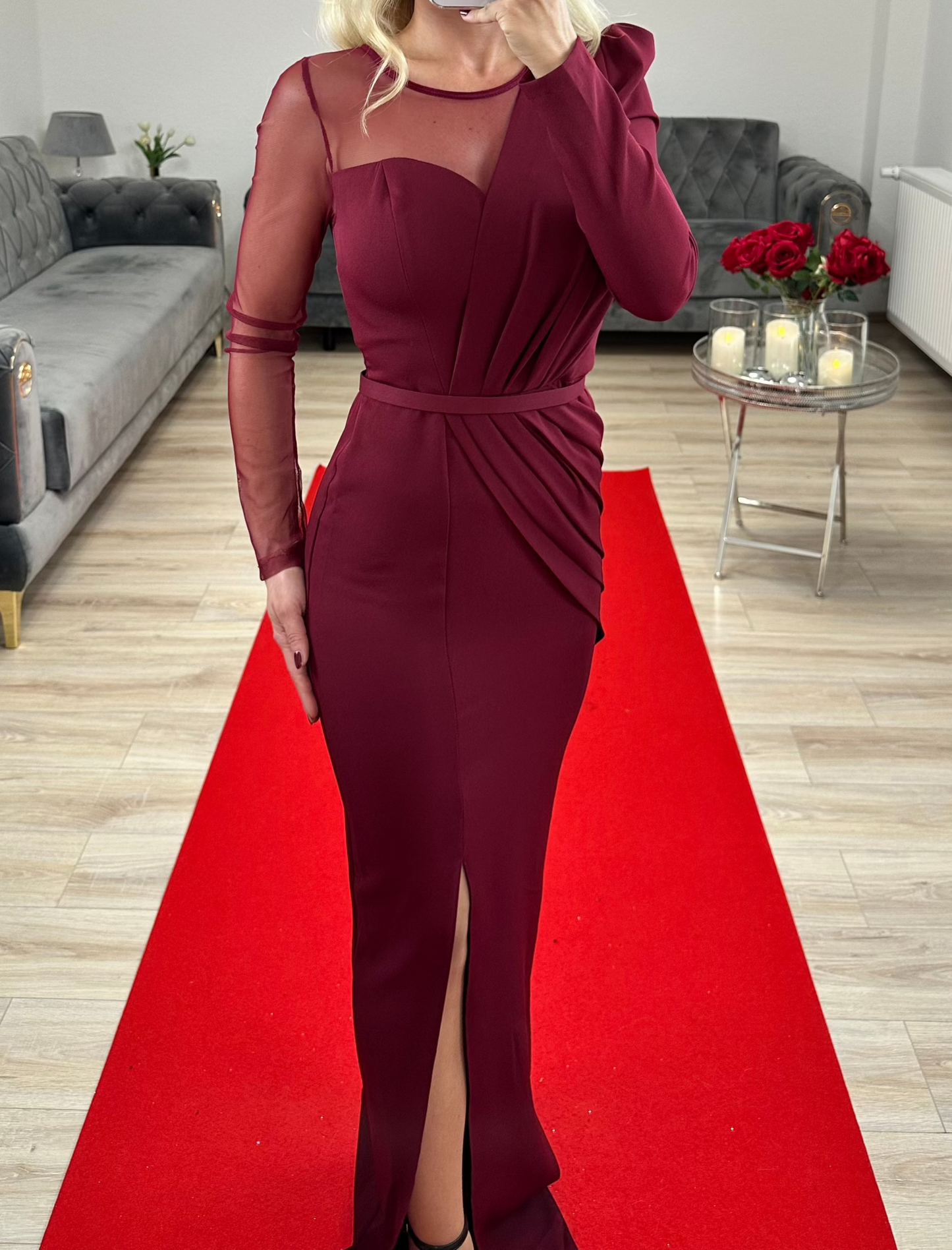 Abendkleid Langarm burgundy red