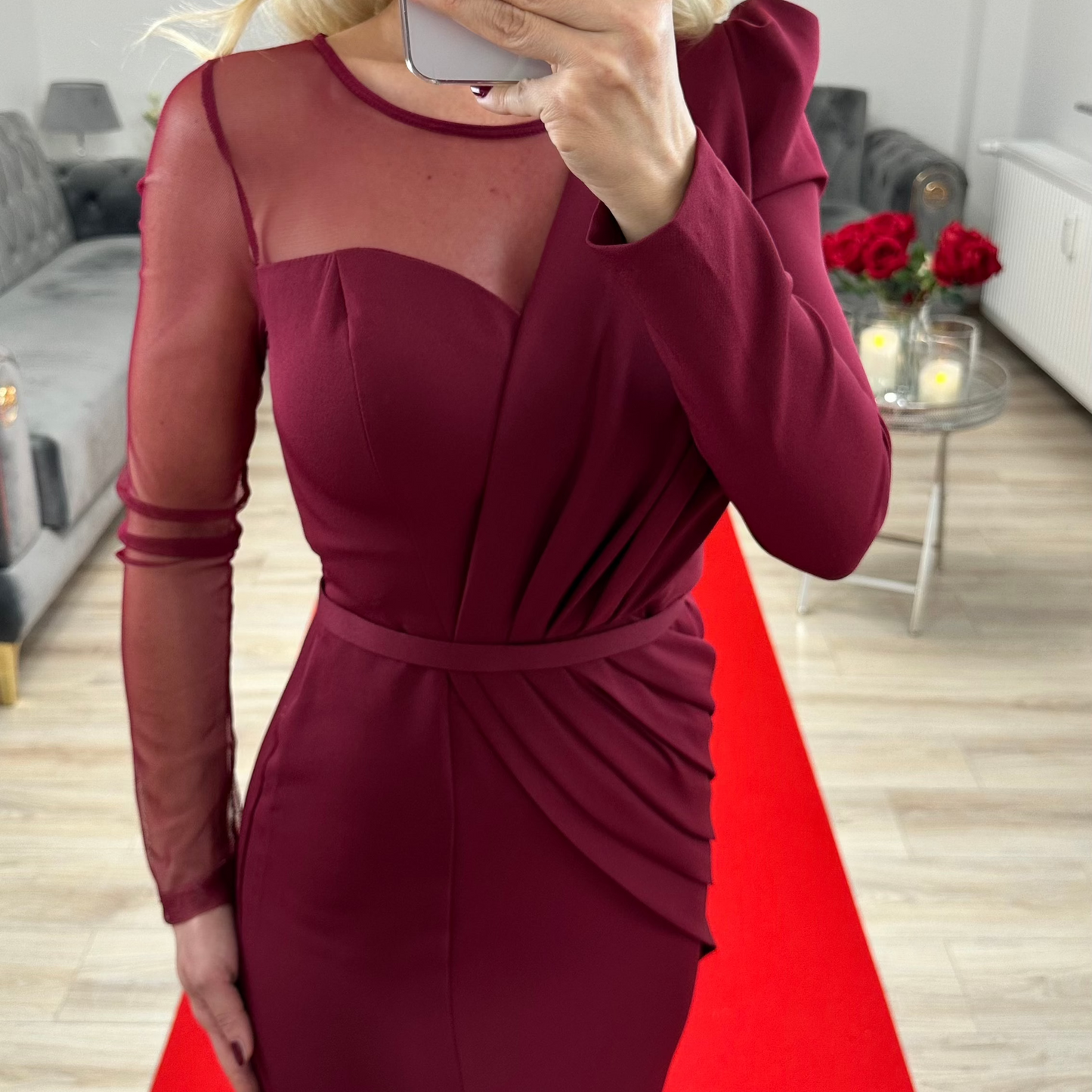 Abendkleid Langarm burgundy red