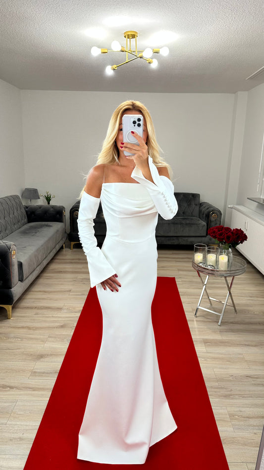 Standesamtkleid Weiss mit abnehmbaren Ärmeln