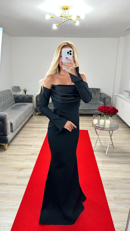 Abendkleid Schwarz mit abnehmbaren Ärmeln
