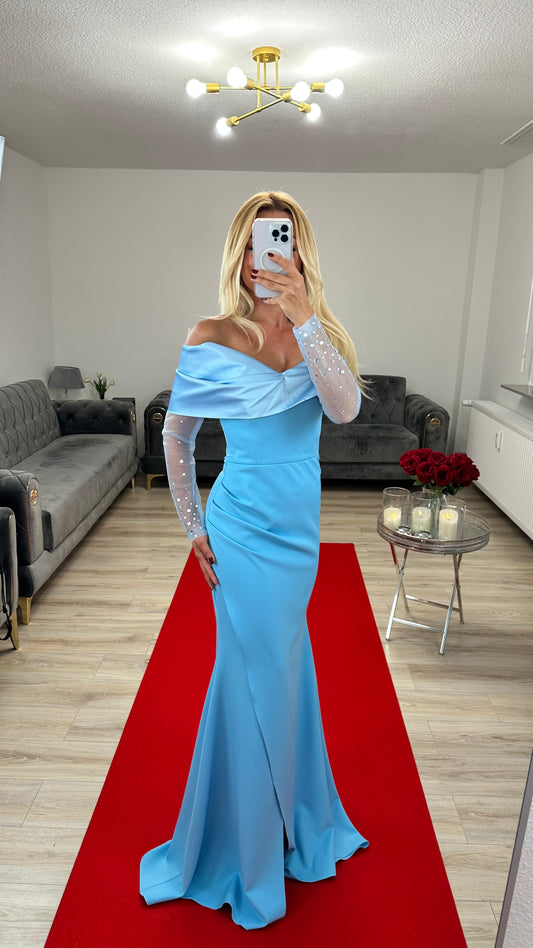 Babyblau Abendkleid mit Tüllärmeln