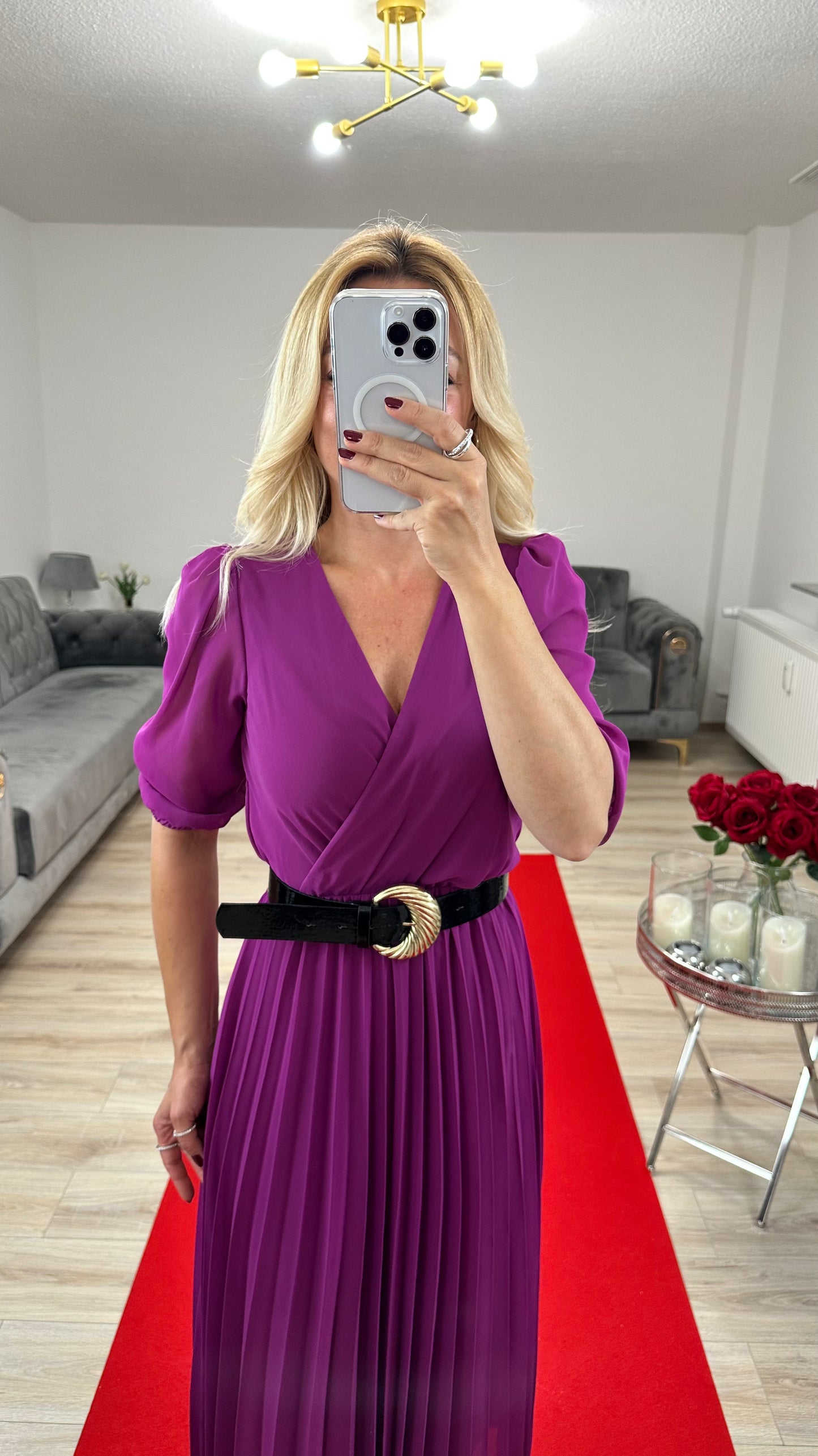 Sommerkleid Chiffon mit Gürtel Lila