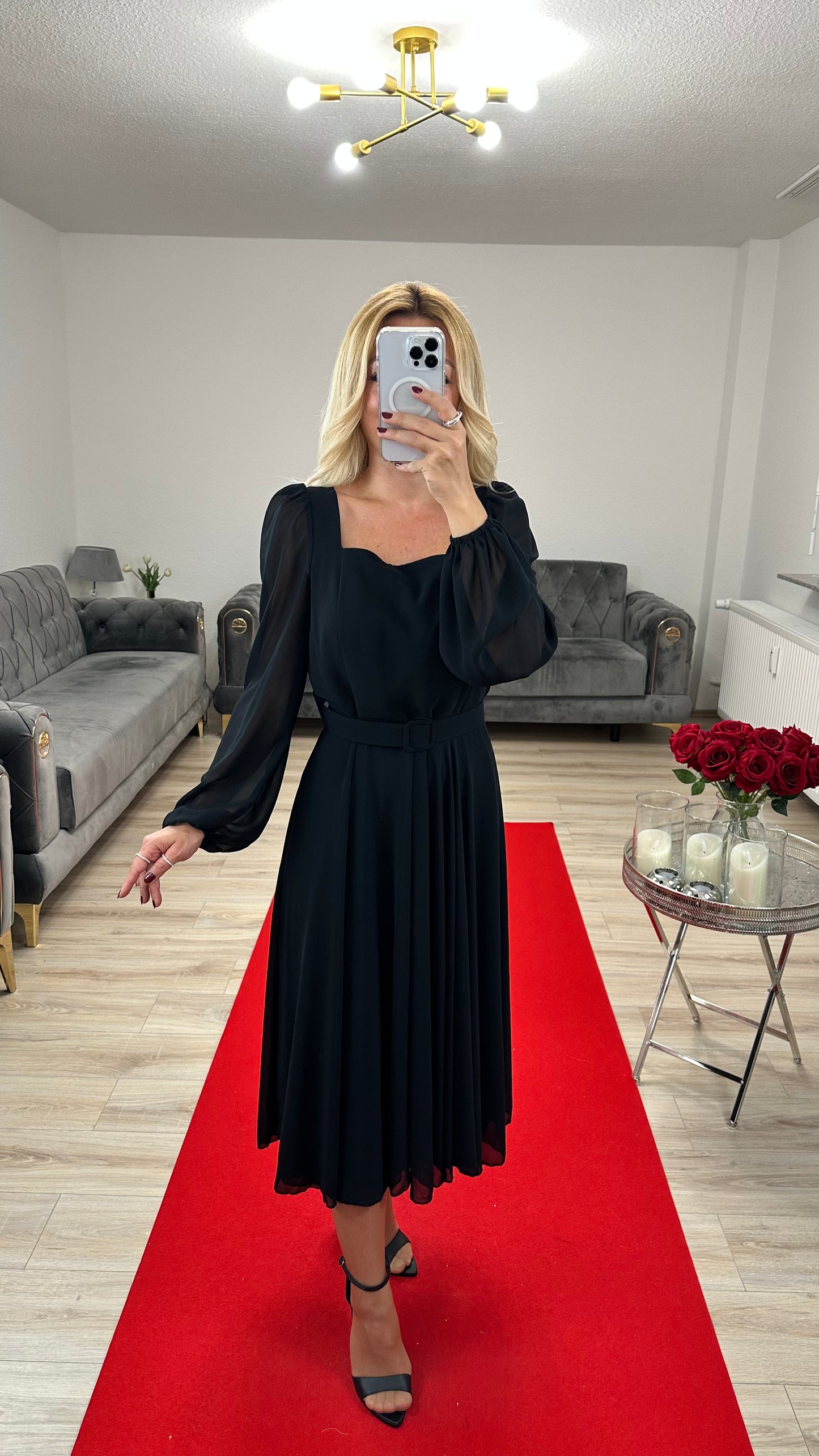 Kleid Chiffon Schwarz