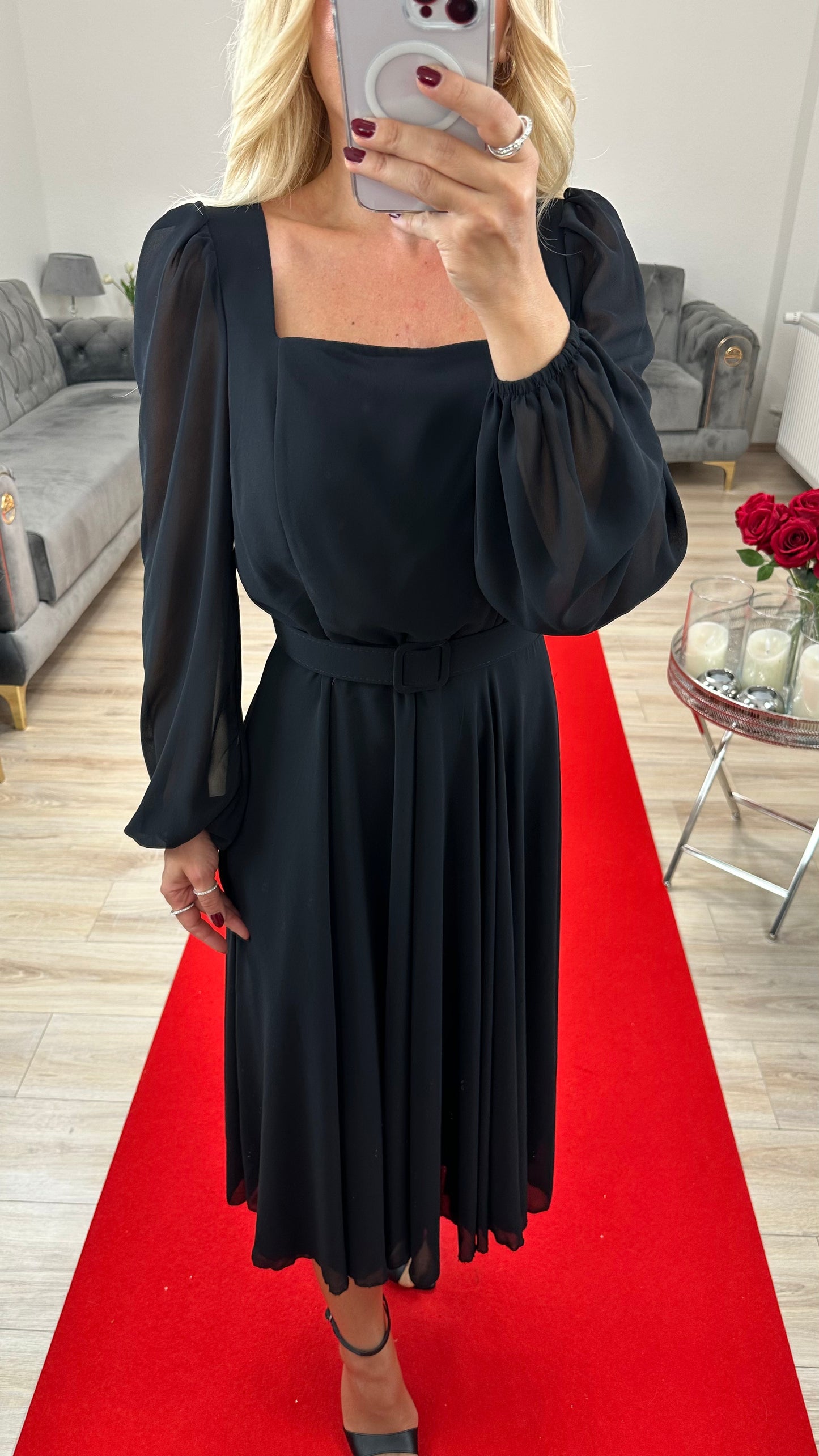 Kleid Chiffon Schwarz