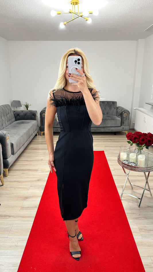 Kleid mit Feder Schwarz