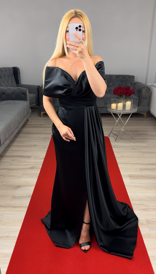 Abendkleid Satin Schwarz