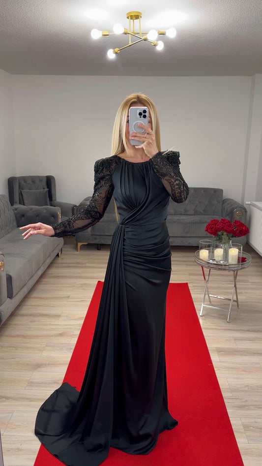 Abendkleid langarm Schwarz