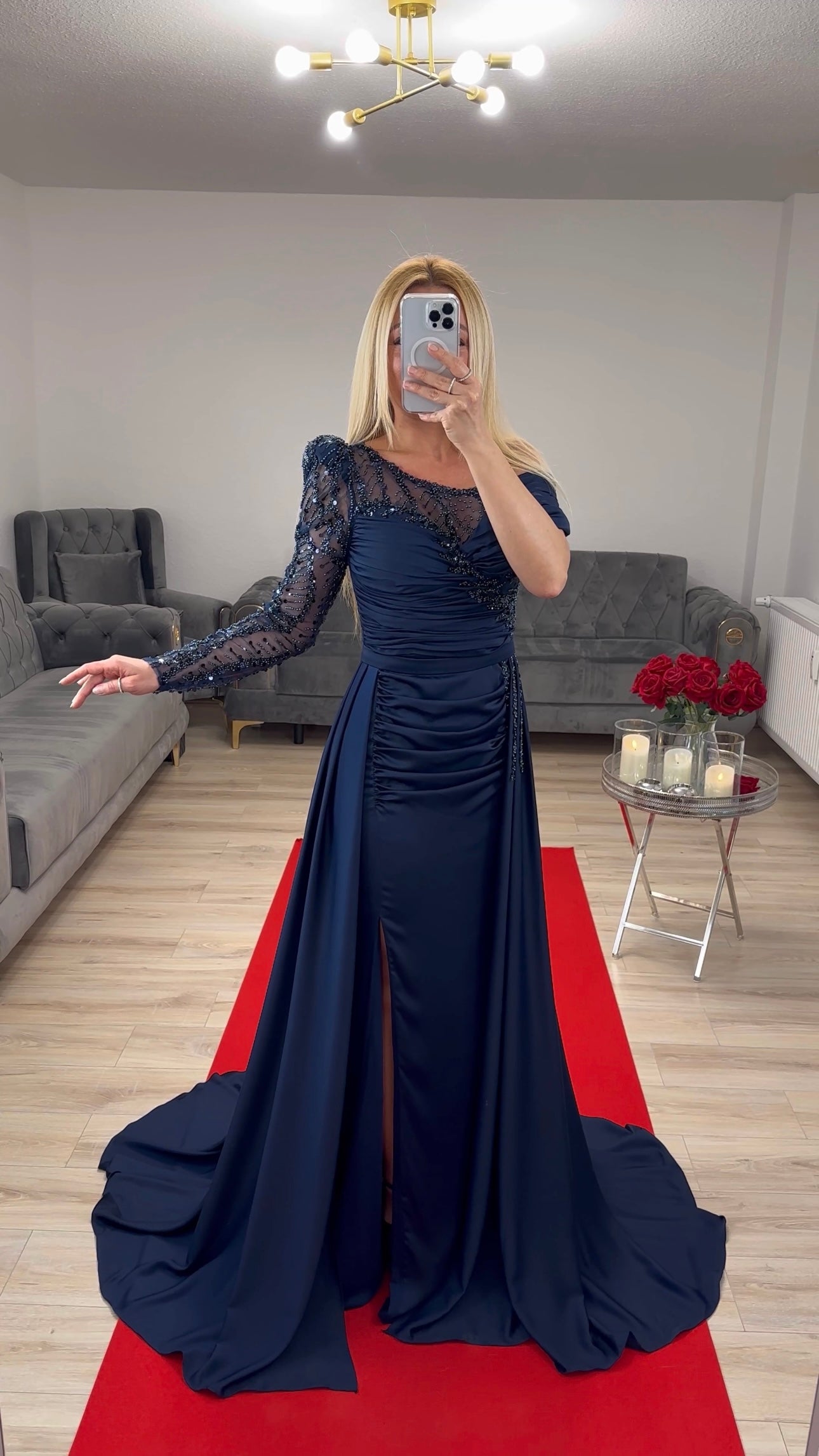 Abendkleid mit Pailetten Navy