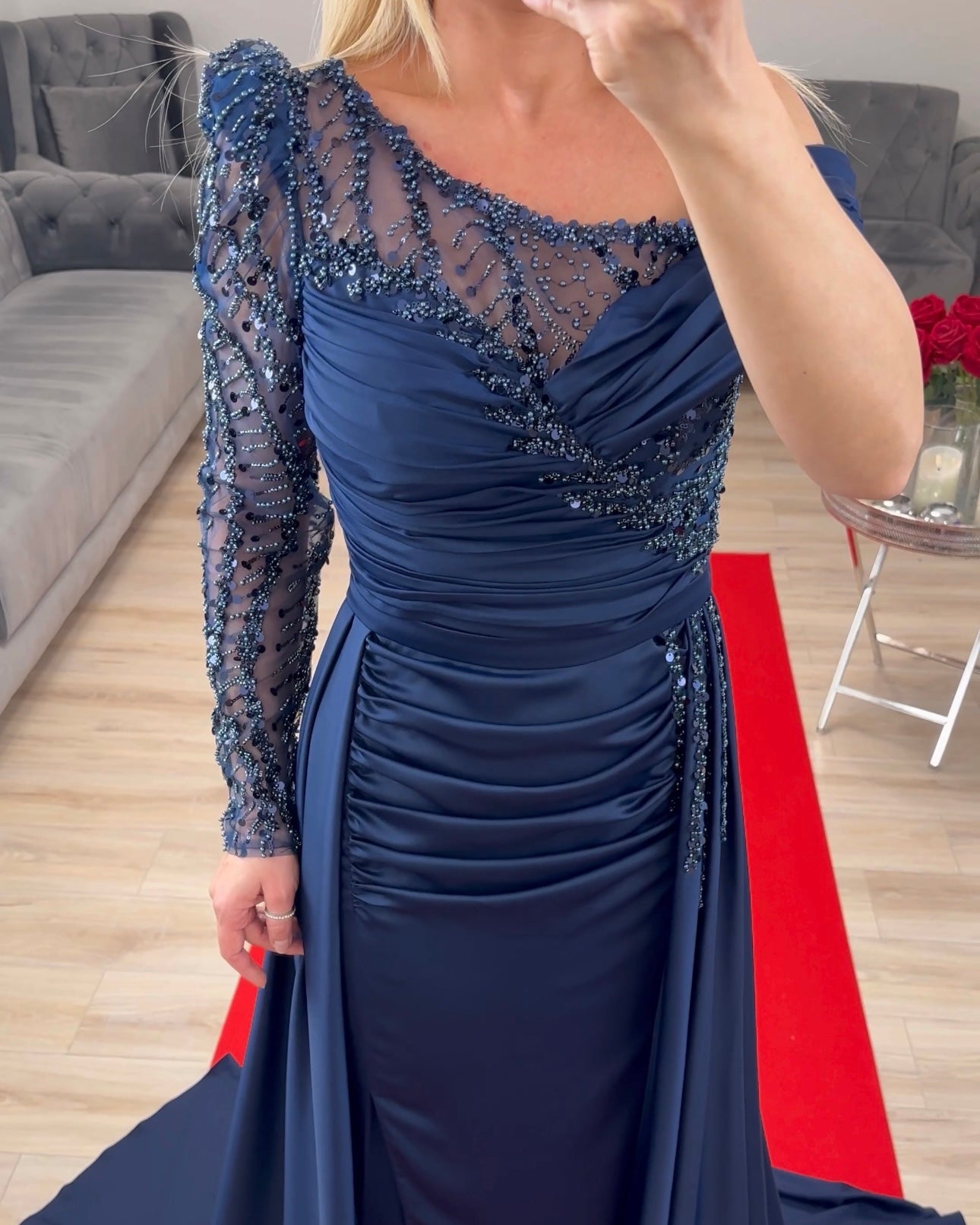 Abendkleid mit Pailetten Navy