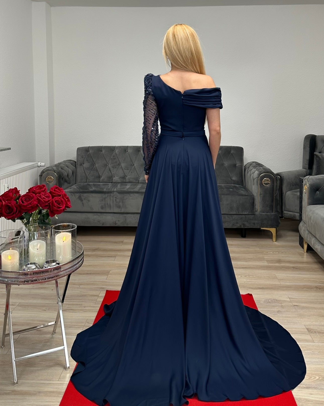 Abendkleid mit Pailetten Navy