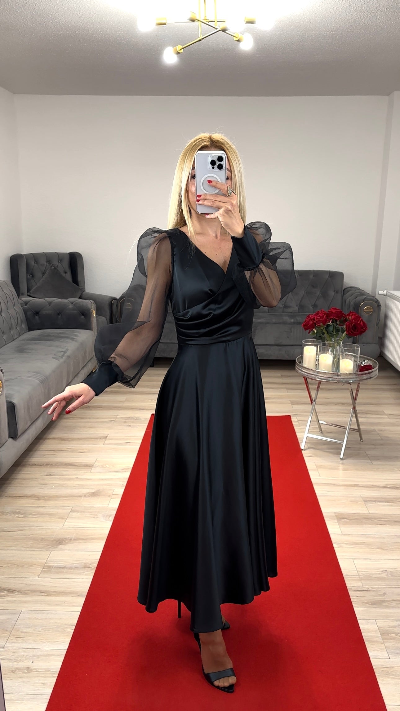 Midikleid mit Tüll Schwarz