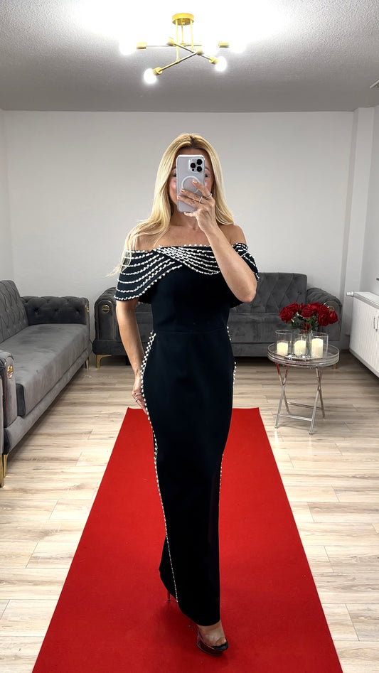 Abendkleid mit Perlen Schwarz