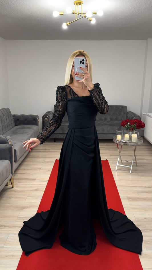 Abendkleid Schwarz mit Perlen