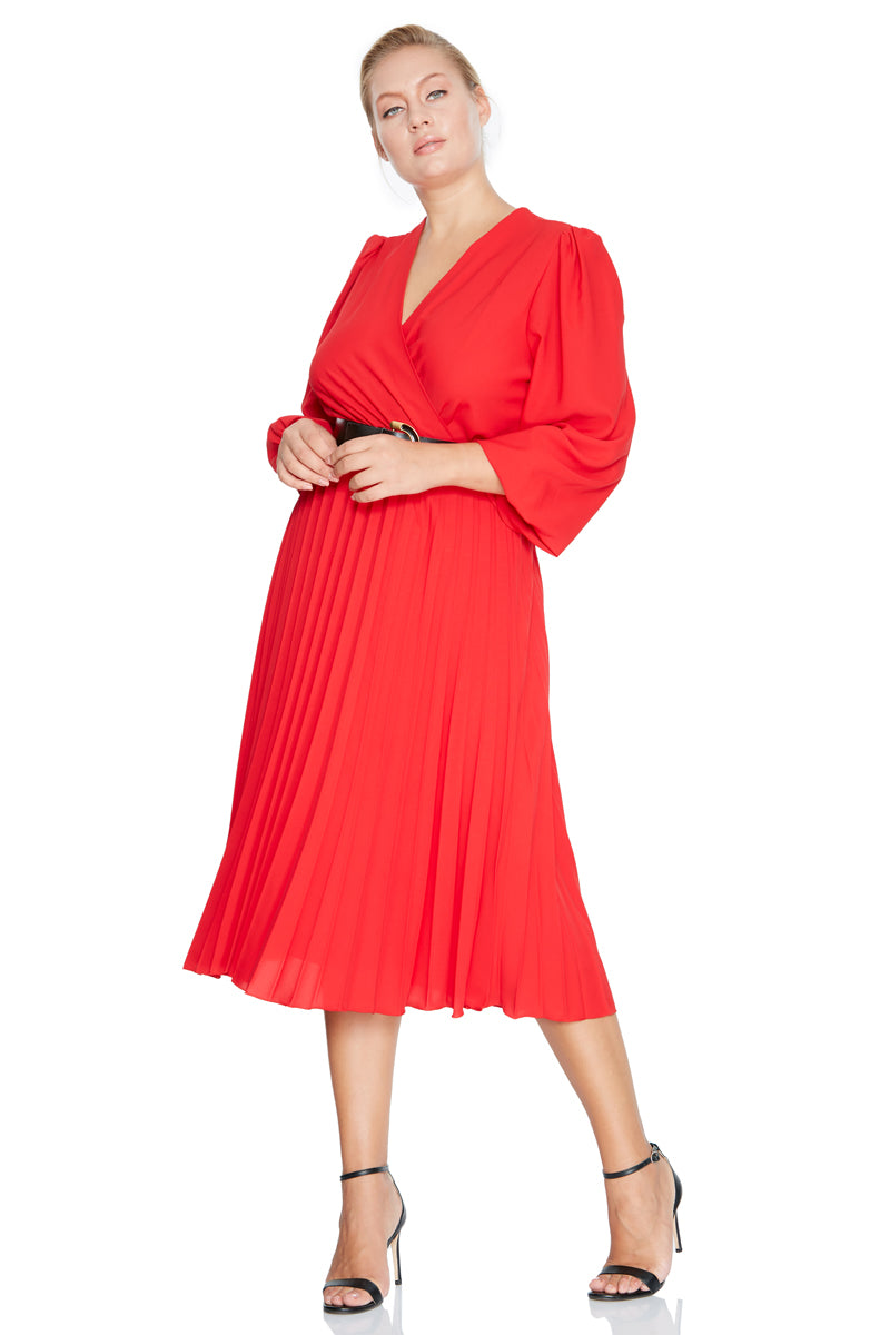 Midikleid Chiffon Rot mit Gürtel