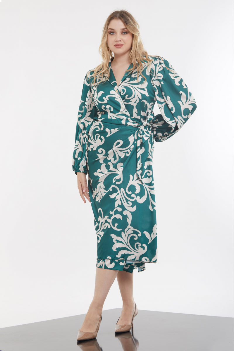 Printed Plus Size Satin Long Midi Dress